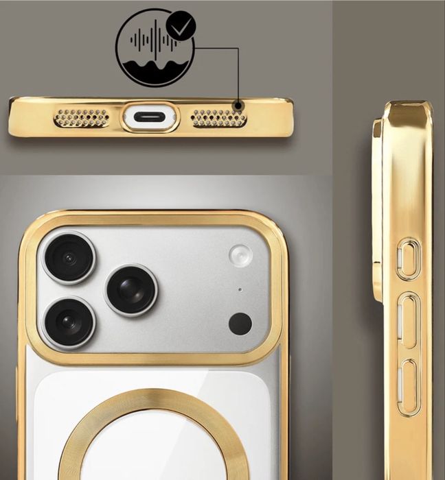 Etui do iPhone 17 Pro MagSafe Luxury Protect przeźroczyste, złote