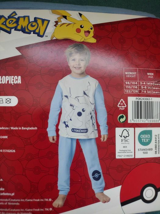 Piżama dwuczęściowa 122-128 dla chłopaka pokémon Pikachu dluga