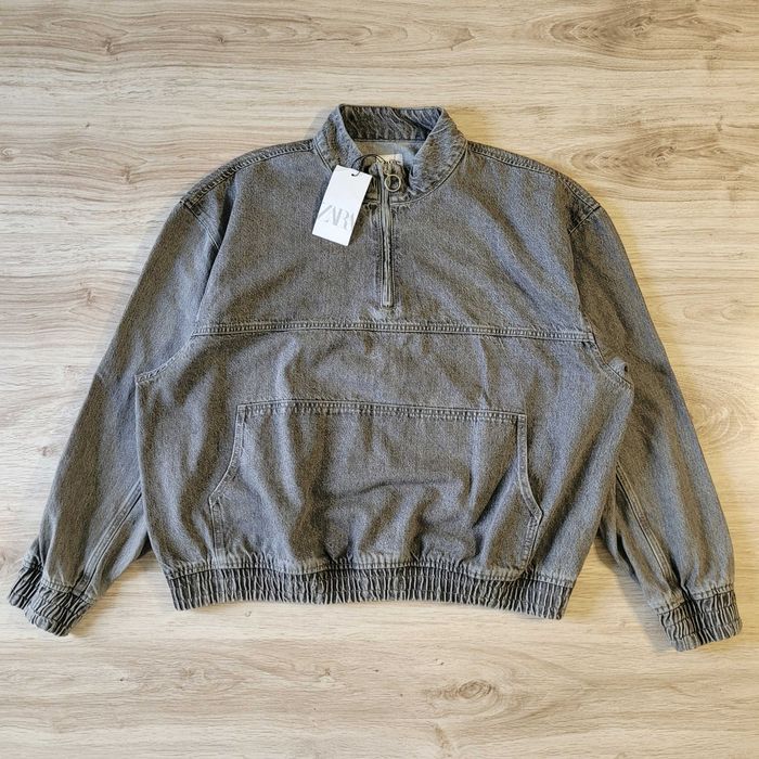 Нова ZARA розмір XL чоловіча джинсова куртка пуловер анорак сіра денім