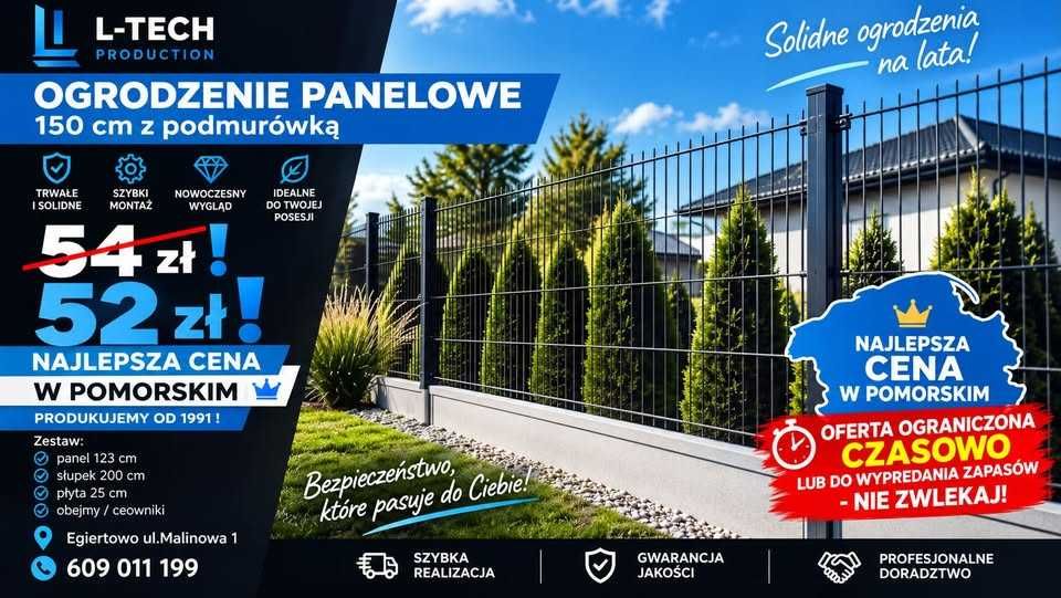 Panele ogrodzeniowe 3D 123 cm panel + 25 podmurówka - Najniższa cena w Pomorskim