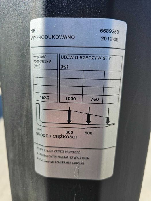 Paleciak elektryczny wózek widłowy BT Toyota 2019 maszt 1,58m 1000kg