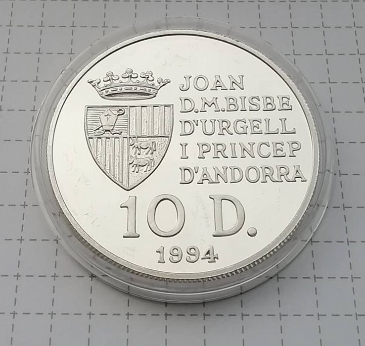 Андорра 10 дінерів 1994р. Відкриття Нового світу. СРІБЛО. ПРУФ.