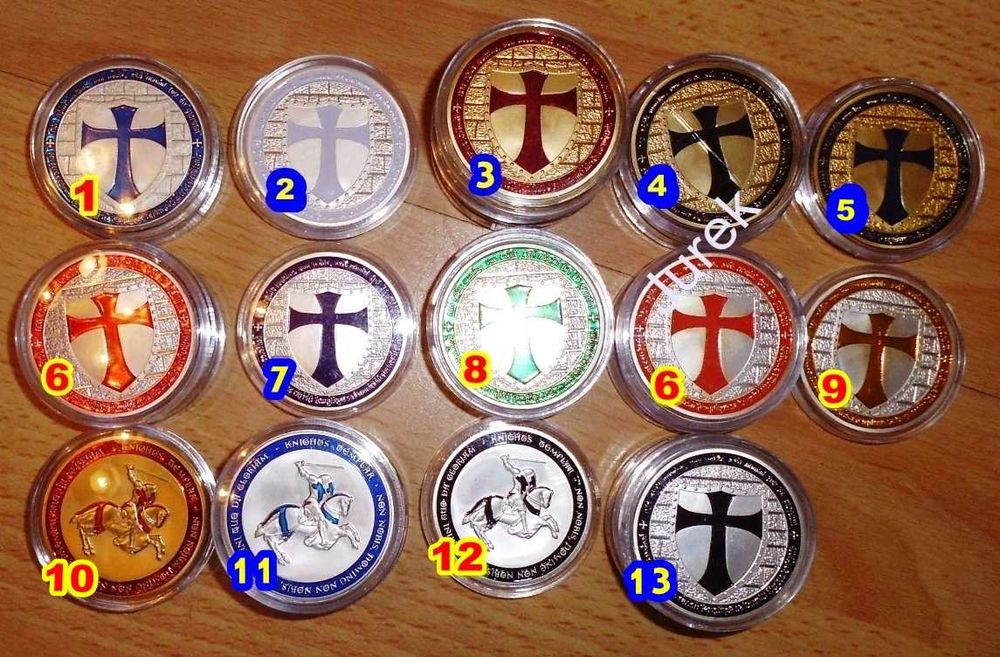 KRZYŻ ZAKON Templariuszy Moneta Medal Numizmat UNC Srebro Złoto Kapsel