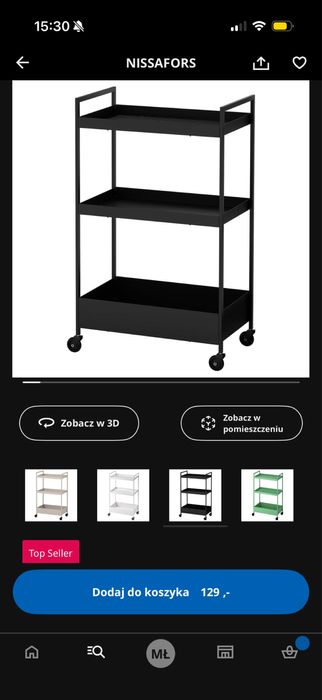 Czarny wózek regał NISSAFORS Ikea