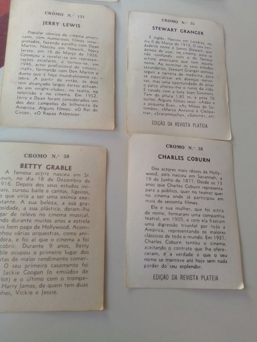 Cromos antigos atores cada 1,50€ , tenho de outras coleções
