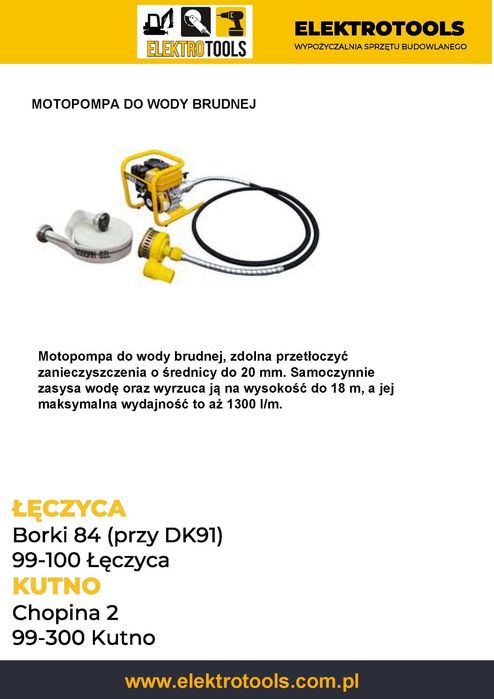 pompa spalinowa do wody brudnej WYNAJEM WYPOŻYCZENIE