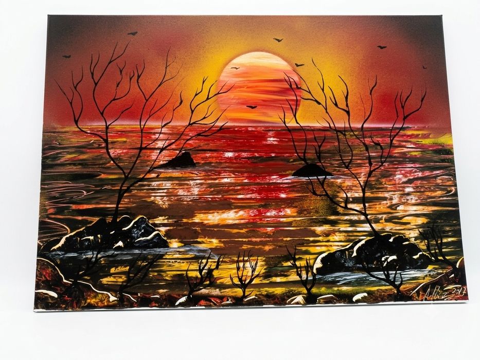 Pinturas de Spray Art Cidade futurista e Pôr do Sol