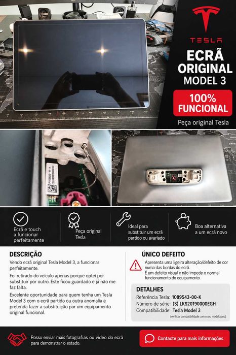 Ecrã / Display Original Tesla Model 3 – Totalmente Funcional