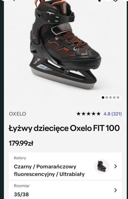 Łyżwy Decathlon OXELO FIT  100  Junior rozmiar regulowany 35-38,