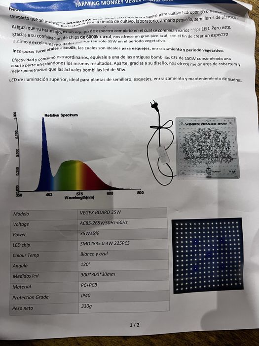 Painel LED Cultivo Vegex 35w Farming Monkey - NOVO