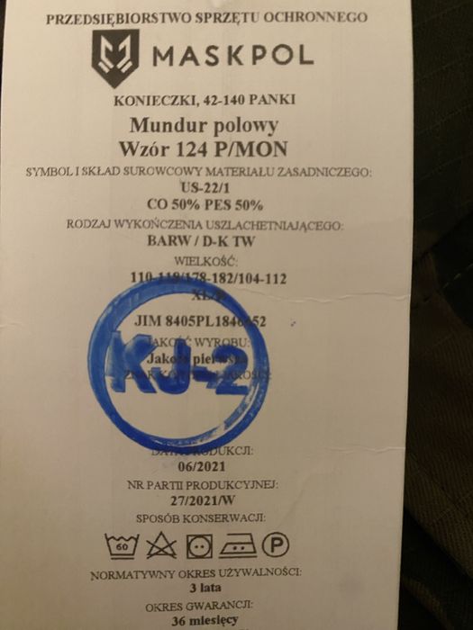 Mundur wojskowy 124P XL/R