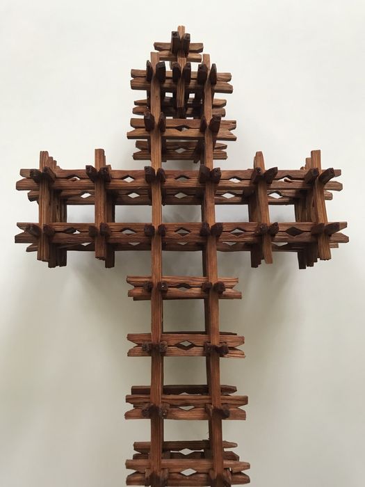 Stary drewniany krzyż ze spinaczy, dewocjonalia / rękodzieło /handmade