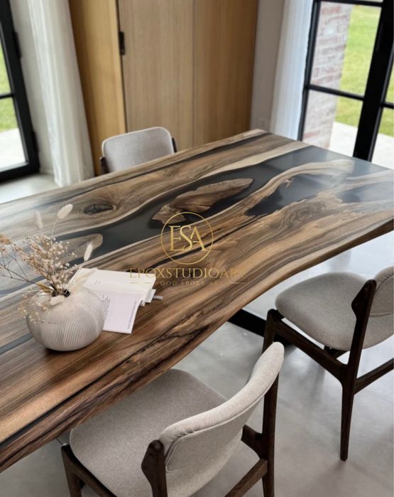 Stół rozkładany lite drewno żywica loft salon