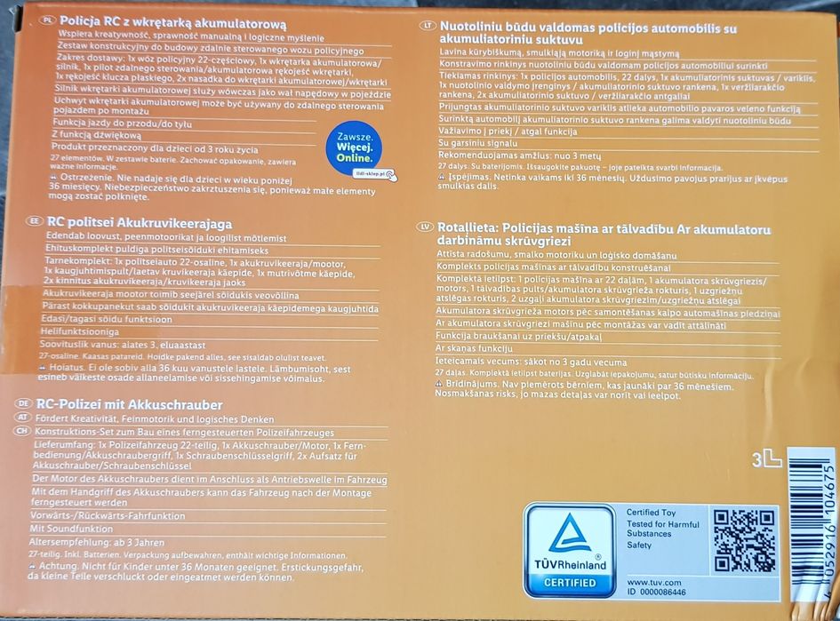 Zdalnie sterowany samochód policyjny RC + wkrętarka – idealny prezent!
