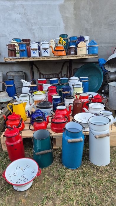 Emalia PRL bańka kanka czajnik imbryk durszlak retro loft donica