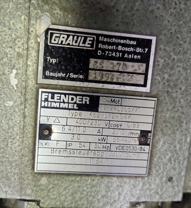 Piła radialna (ukośnica) Graule ZS 170 wraz z systemem podawczo-odbiorczym (rolki)