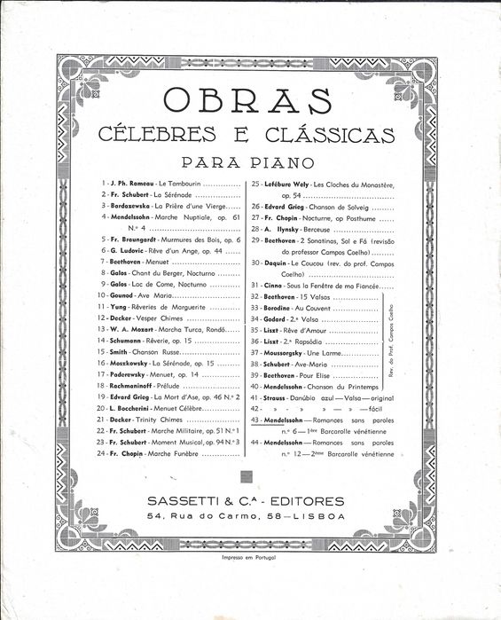 PIANO: Mendelssohn - 2 Barcarolles Vénétiennes - Partiruras - Ed. Sassetti