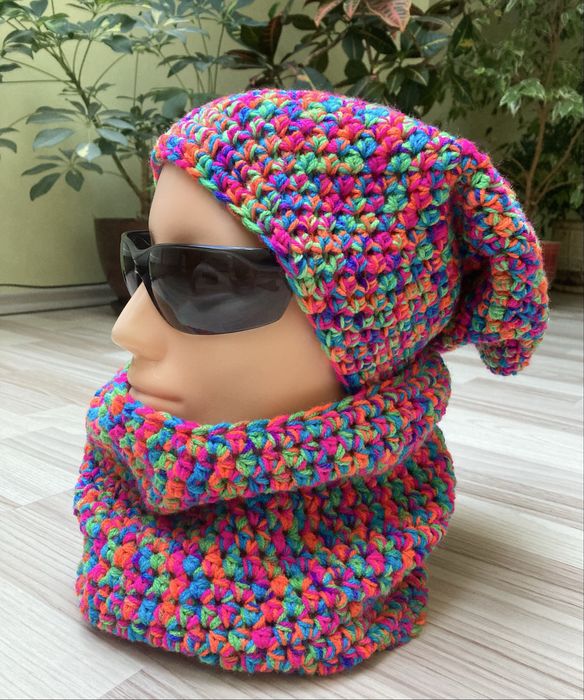 Czapka smerfetka krasnal beanie i komin KOMPLET
