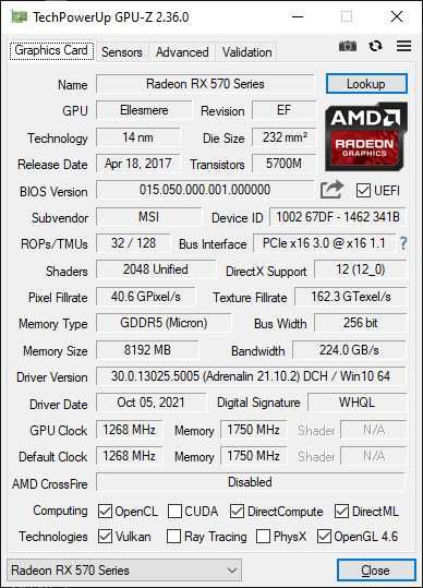 Karta graficzna MSI Radeon RX 570 Armor - 8GB