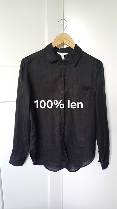 Lniana czarna koszula damska H&M rozm. S