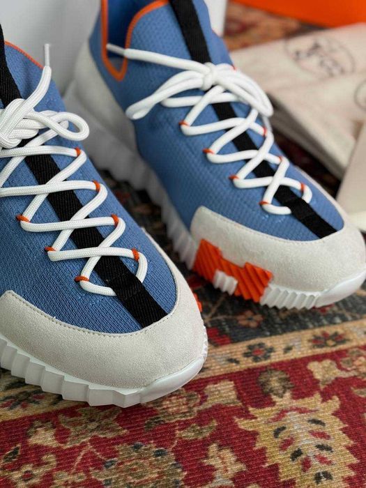 Мужские синие кроссовки Hermes текстильные кеды Эрмес летние кроссовки Ермес ob453
