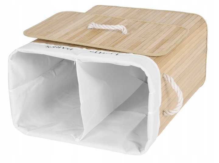 Duży Kosz Bambusowy na Pranie 100L Organizer Dwukomorowy Loft