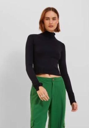 Jjxx golf damski czarny prążkowany z długim rękawem s 7aa