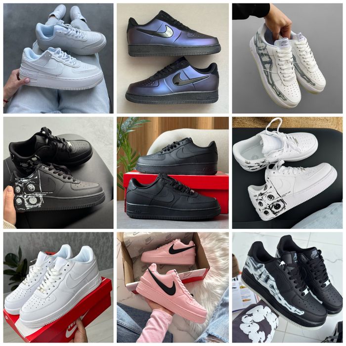р36-45 Кросівки Nike Air Force 1 Low black white grey blue pink