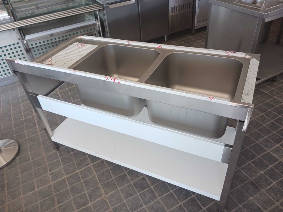 ACM1653 - Bancada de Lavagem Inox 1,5m de 2 Pios 50x50cm - NOVA