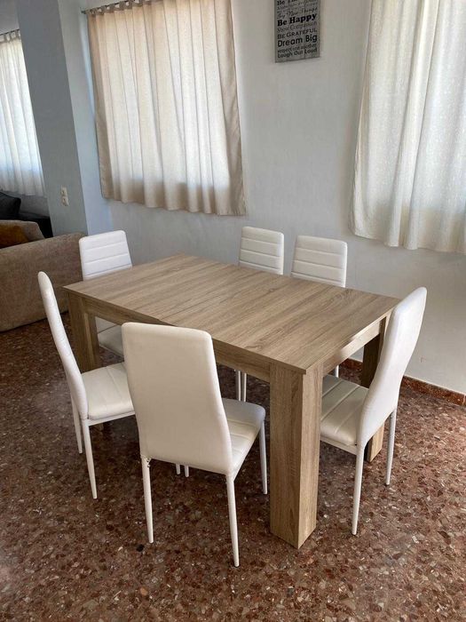 barata mesa extensível madeira e 6 cadeiras novas envio grátis