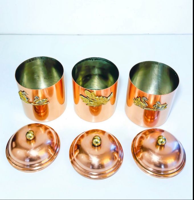 Conjunto de potes em cobre estanhado