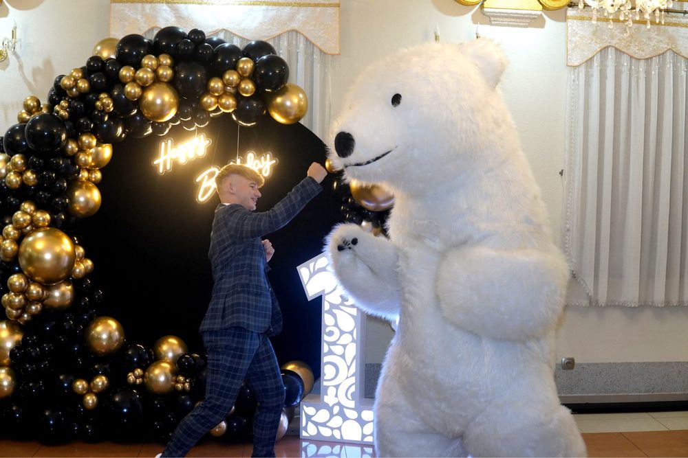 Duży Biały Miś Leon 2.6m zaskocz gości Eventy Wesele Impreza Urodziny