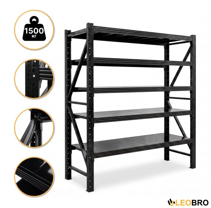 Металевий стелаж LEOBRO Premium Pro 200 х 200 х 50 см, 300кг/полиця