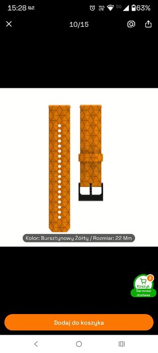 Nowy pasek silikonowy 22 mm – żółty bursztynowy – do smartwatchy