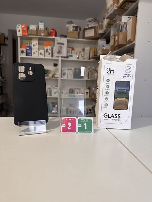 Etui Plecki Silikon czarne + SZKŁO hartowane do XIAOMI REDMI NOTE 14