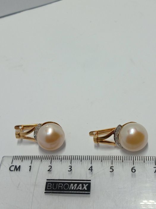 Золотые серьги 585 проба,жемчуг и бриллианты