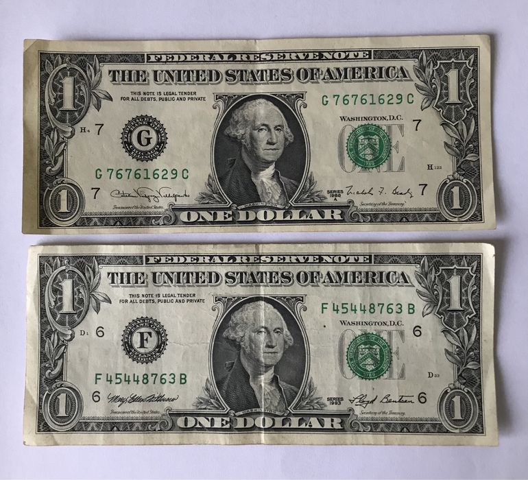 Банкноты 1 доллар (one dollar) США 1995, 1999, 2001