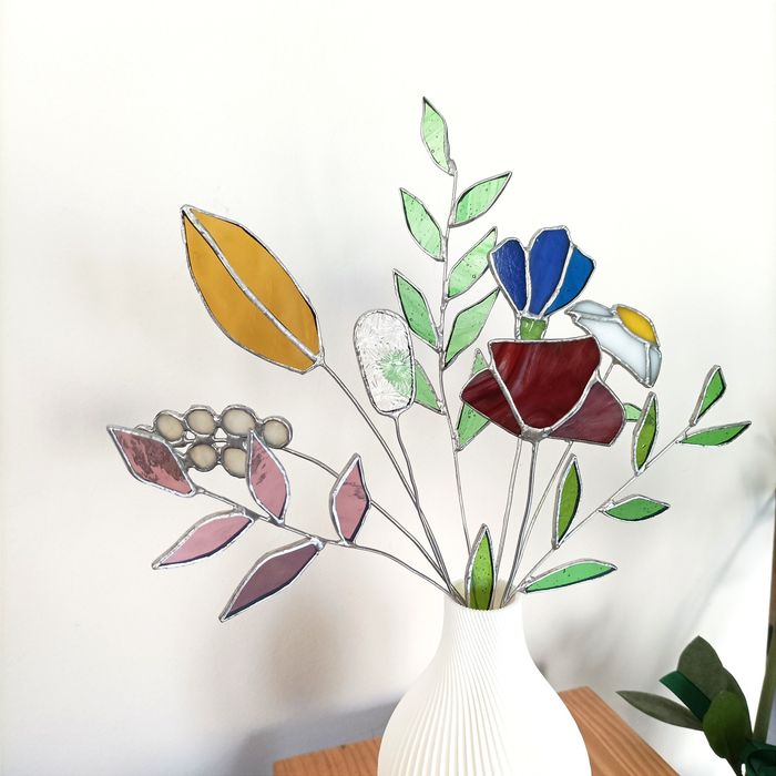 Bukiet kwiatów polnych witraż szkło