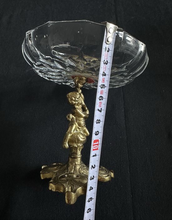 Patera miska na mosiężnej nodze kryształowa PRL antyk bardzo stara