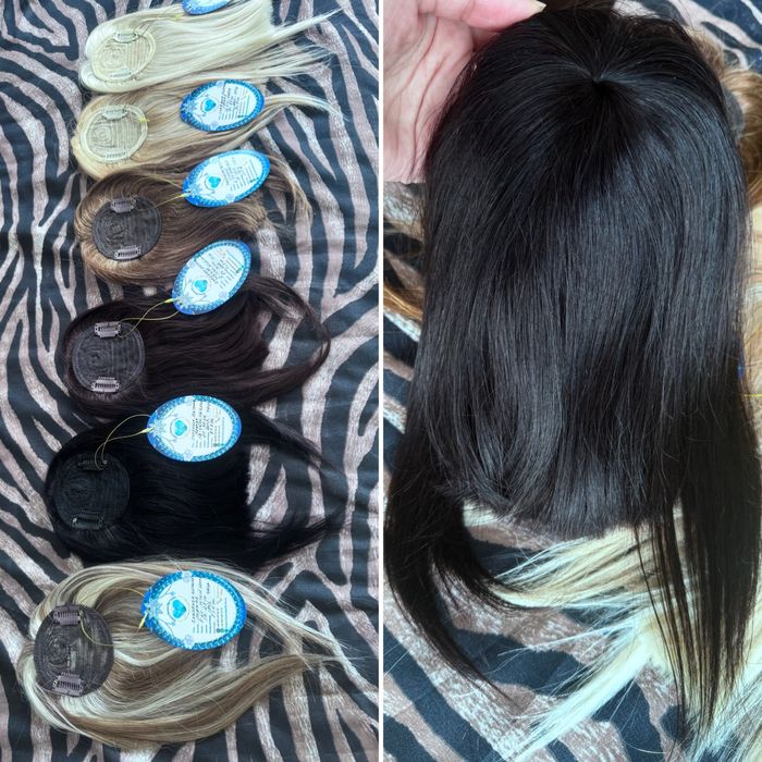 Натуральная накладка топпер чёлка славянка детские чёрные волосы