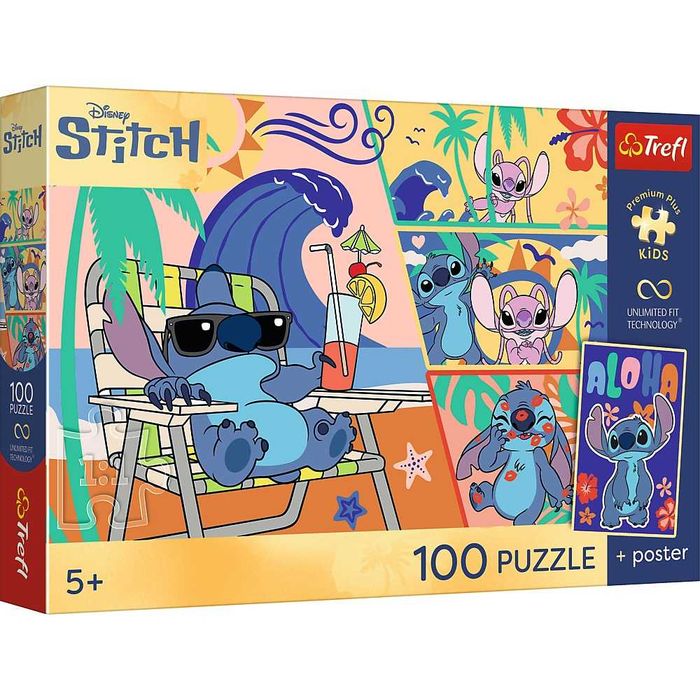 Trefl Puzzle 100 el Lilo i stitch Plażowe dni + plakat kolekcjonerski 16553