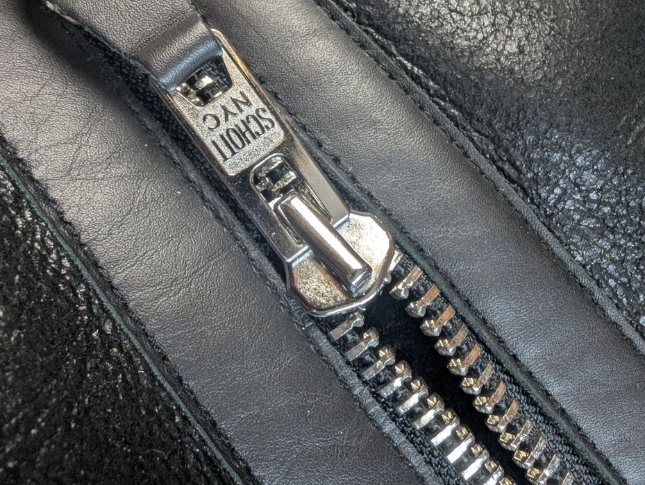 Czarna kurtka skórzana Schott shearling sheepskin owcza pilotka b3