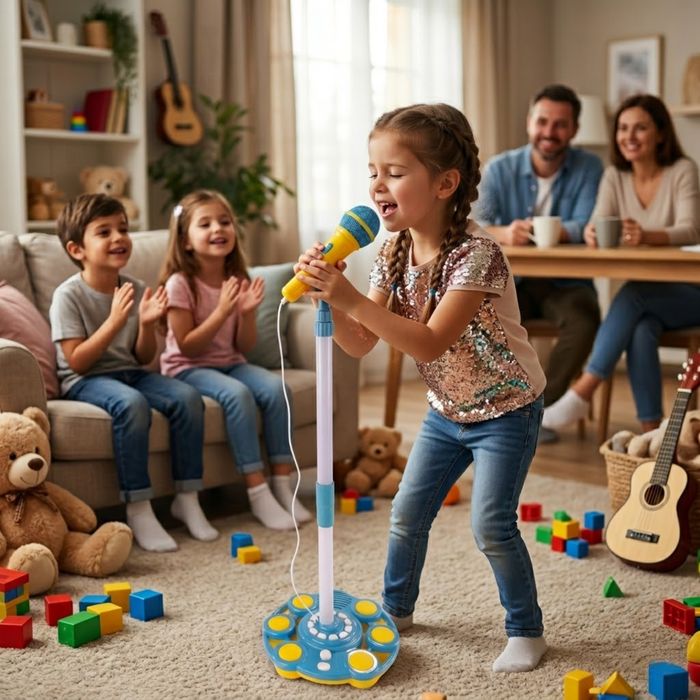 Mikrofon karaoke dla dzieci ze statywem głośnik MP3 światła
