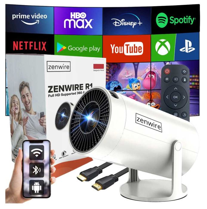 PROJEKTOR ANDROID 13 WiFi Rzutnik FULL HD 4K Bluetooth Zenwire R1