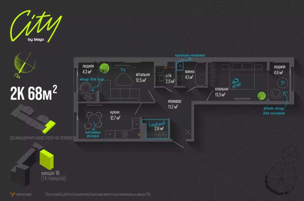 2-кімнатна квартира у ЖК City by blago