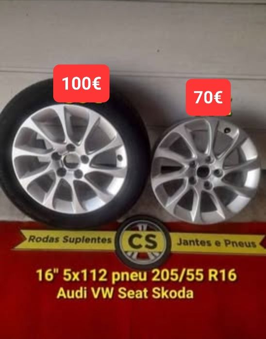 Roda suplente jante 16 5x112 VW Audi Seat pneu 205/55R16 Golf A3 Leon