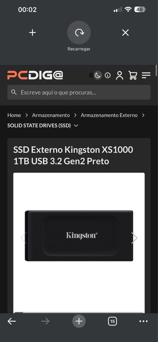 Ssd externo kingston 1TB com GARANTIA.