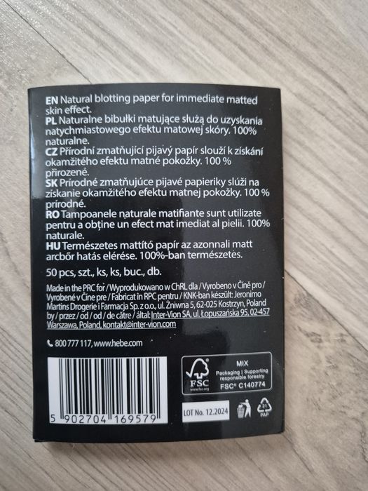 Bibułki matujące Hebe