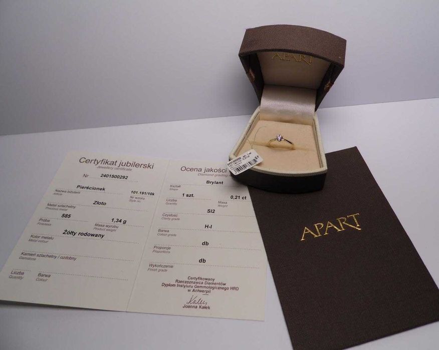 Apart złoty pierścionek z diamentem brylant 0,21 ct.