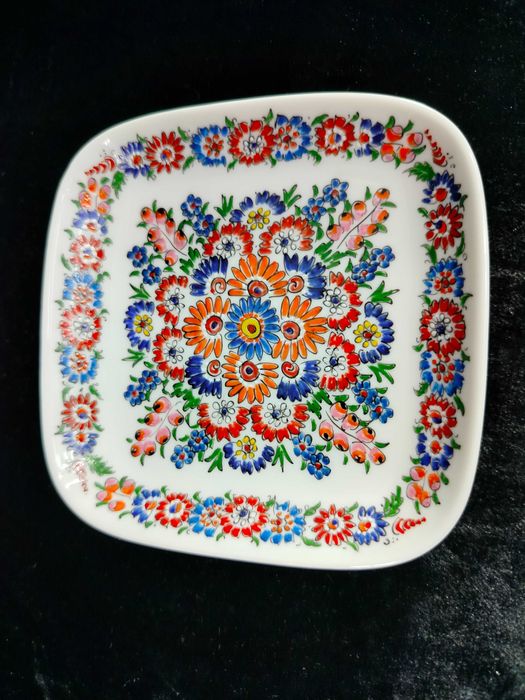 Cepelia Opole ręcznie malowany talerzyk porcelanowy kwiaty